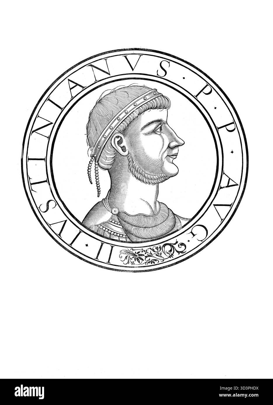 Giustiniano, Iustiniano, documentato nei suoi dittici consolari del 521 come Flavio Petrus Sabbatius Iustinianus, fu imperatore romano dal 1 aprile o il 1 agosto 527 fino alla sua morte, riproduzione autentica, restaurata digitalmente da un originale del XIX secolo, data di registrazione non dichiarata Foto Stock