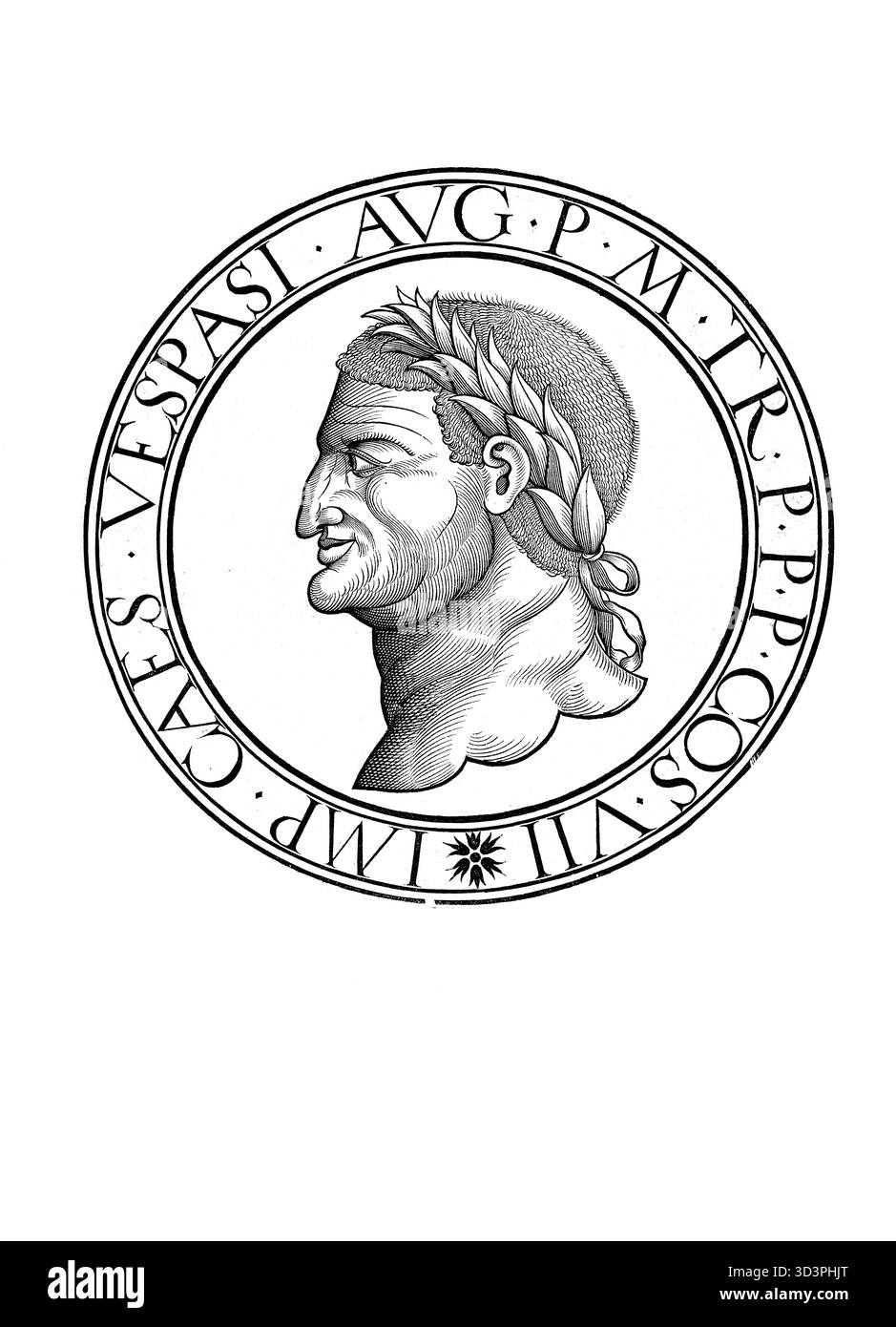 Vespasiano (Falacrinae, 17 novembre 9 – Aquae Cutiliae, 23 giugno 79) è stato un imperatore romano dal 1 luglio 69 fino alla sua morte. Il suo nome di nascita era Tito Flavio Vespasiano; come imperatore, usò il nome Imperatore Cesare Vespasiano Augusto. Riproduzione autentica e restaurata digitalmente da un originale del XIX secolo. Data di registrazione non indicata." Foto Stock