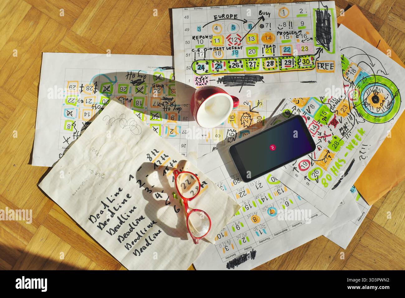 Calendario con appuntamenti e scadenze aziendali Foto Stock