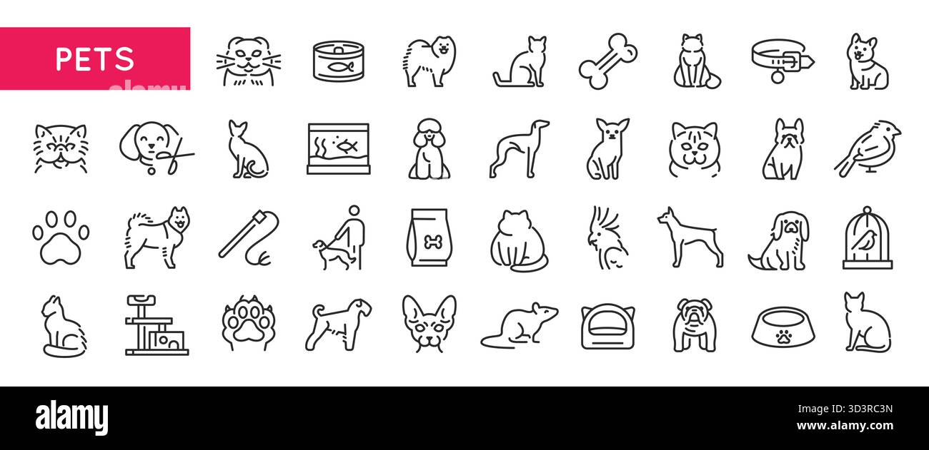 Set icone linea animali domestici Illustrazione Vettoriale