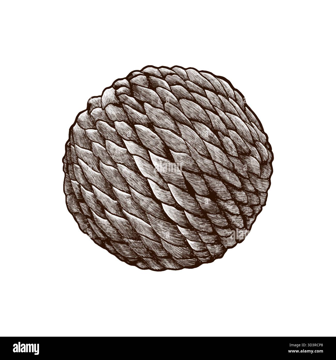 Palla di iuta per giocare con i gatti. Immagine vettoriale disegnata in stile grafico. Foto Stock