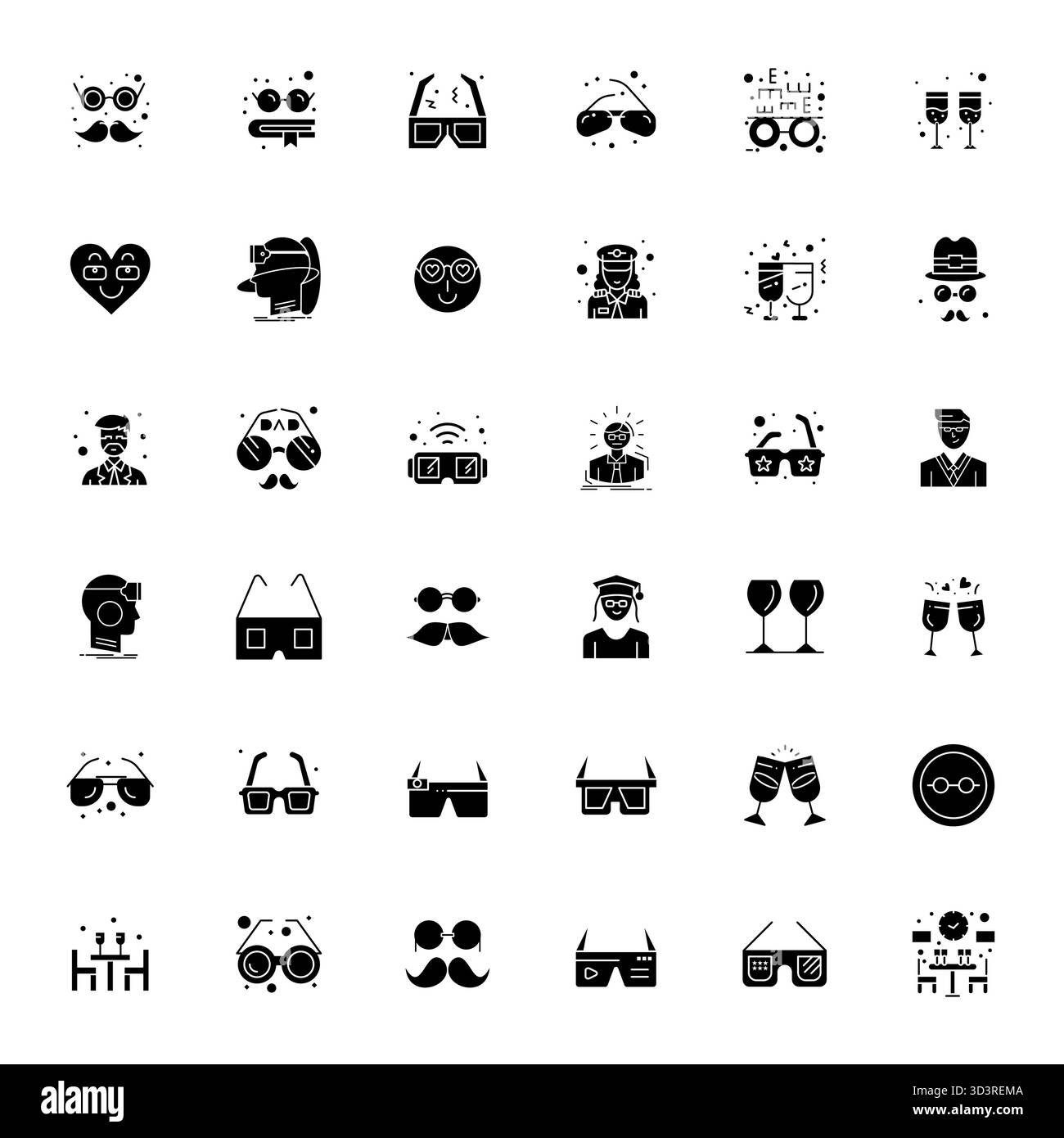 Esplora le icone vettoriali da 36 PIXEL con risoluzione ad alta risoluzione ispirate agli occhiali. Perfetto per interfacce Web e app. Illustrazione Vettoriale