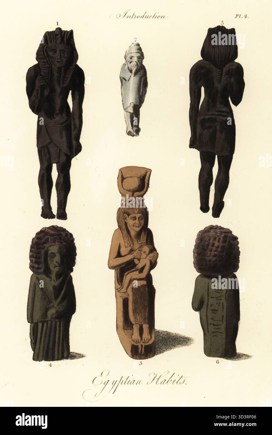 Antiche abitudini egiziane. Madre e bambino figura 5 in possesso di Benjamin West, pittore reale, gli altri del British Museum. Incisione colorata a mano di Joseph Strutt dalla sua visione completa dell'abito e delle abitudini del popolo d'Inghilterra, Henry Bohn, Londra, 1842. Foto Stock