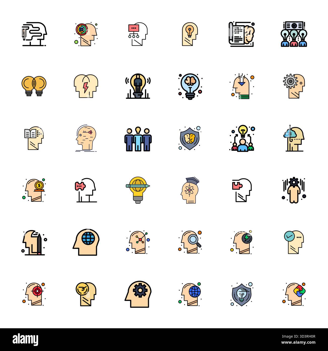 Raccolta ad alte prestazioni di 36 icone vettoriali piene Flat Line per Intellect, progettata con risoluzione 128x128 Grid Mounted per un'interfaccia utente ottimale Illustrazione Vettoriale