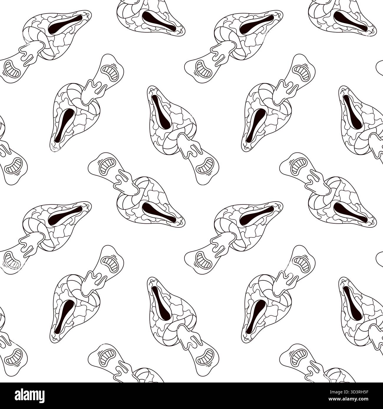 Motivo senza cuciture con funghi goffrati con un occhio su sfondo bianco. Illustrazione Vettoriale