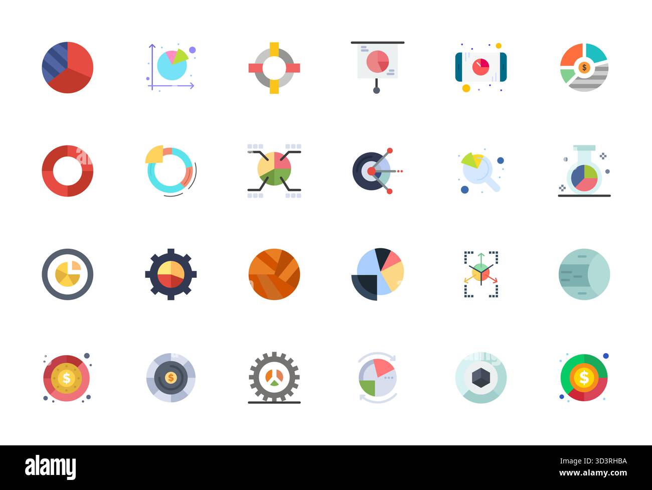 24 icone vettoriali piatte per i settori, realizzate meticolosamente, fornite in qualità 128x128 Grid Found per standard di progettazione senza compromessi. Illustrazione Vettoriale