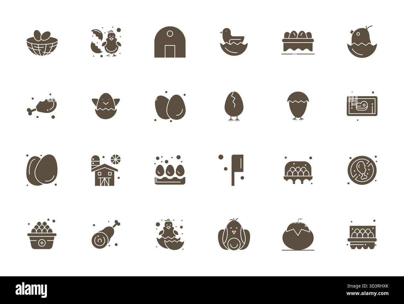 24 icone vettoriali progettate in modo professionale, che catturano l'essenza del pollame con una precisione allineata di 256x256 pixel per la progettazione dell'interfaccia utente. Illustrazione Vettoriale