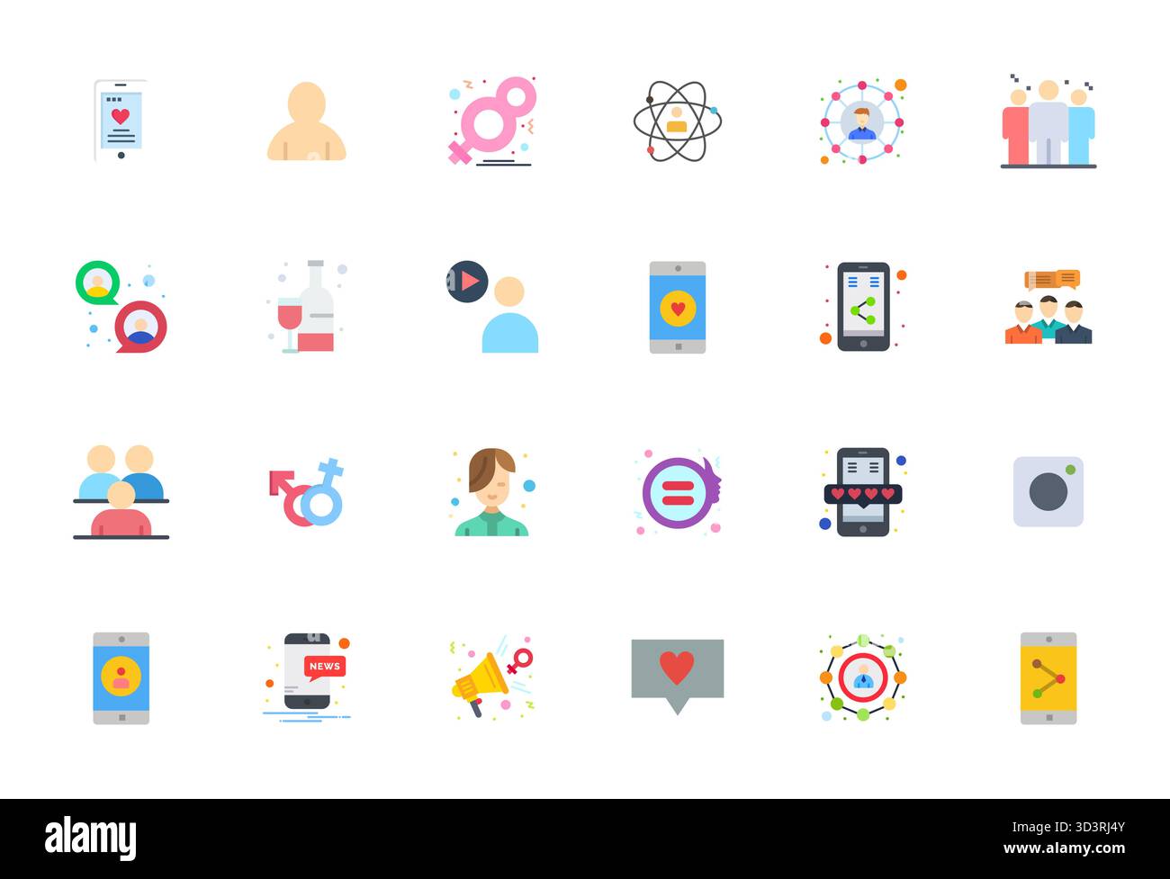 Pacchetto completo con 24 icone vettoriali in design piatto per social network, con una qualità nitida e modificabile ad alta risoluzione. Illustrazione Vettoriale