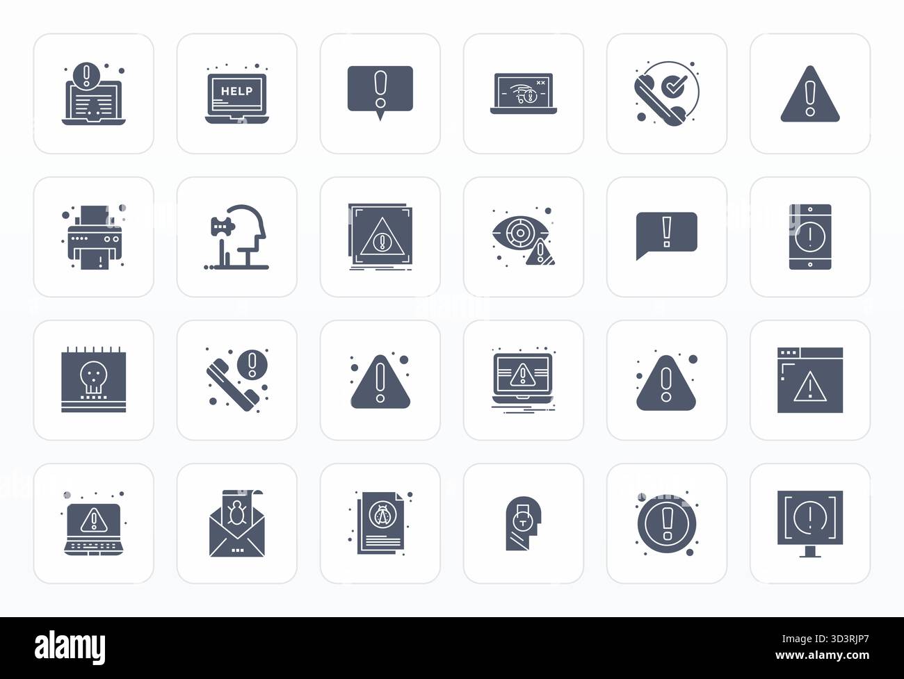 Kit completo di 24 icone vettoriali incentrate sul problema, sviluppato in Glyph con precisione modificabile 256x256 per applicazioni di progettazione versatili. Illustrazione Vettoriale