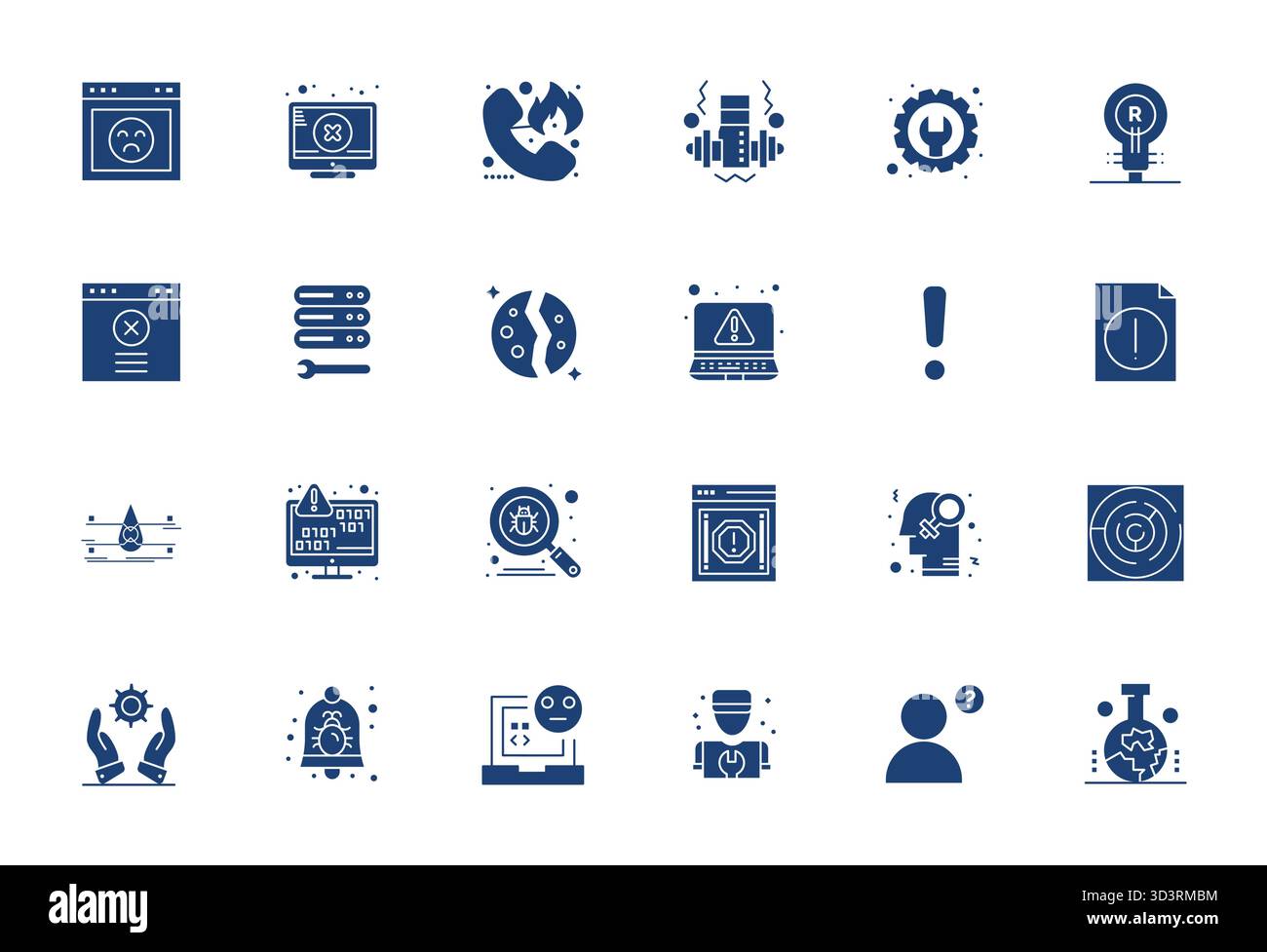 Scarica 24 icone vettoriali piene scalabili progettate per il problema, con risoluzione display Perfect 128x128 adatta per professionisti e creativi Illustrazione Vettoriale