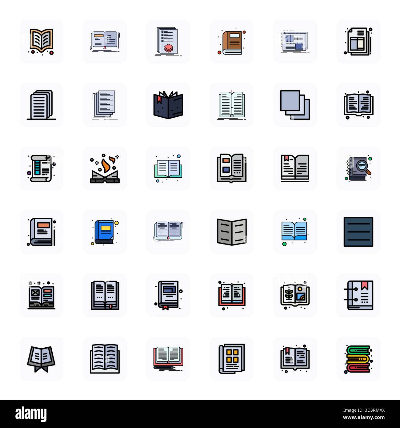 Collezione realizzata a mano con 36 icone vettoriali LineFilled per pagine, ottimizzata con risoluzione allineata a 256x256 pixel per esperienze digitali di livello superiore. Illustrazione Vettoriale