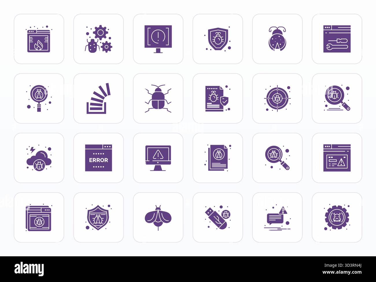 Raccolta ad alte prestazioni di 24 icone vettoriali glifi per Bug, progettata con display 256x256 risoluzione perfetta per un design ottimale dell'interfaccia utente. Illustrazione Vettoriale