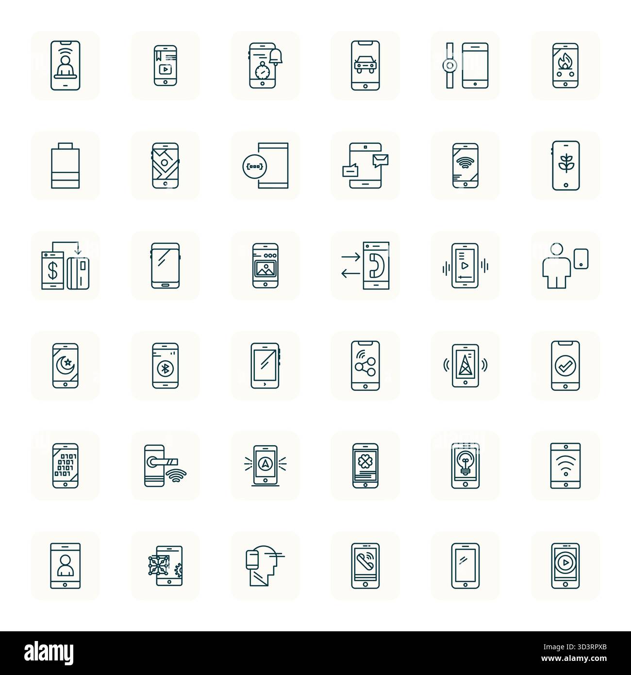 Raccolta avanzata di 36 dettagli icone vettoriali migliorate ispirate allo smartphone, realizzate in formato Bold Outline regolare con ottimizzazione 64 x 64 per un livello di vi superiore Illustrazione Vettoriale