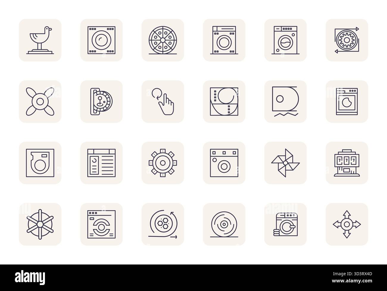 Pacchetto completo con 24 icone vettoriali nel design Bold Outline standard per Spin, con una nitida qualità allineata a 256x256 pixel. Illustrazione Vettoriale