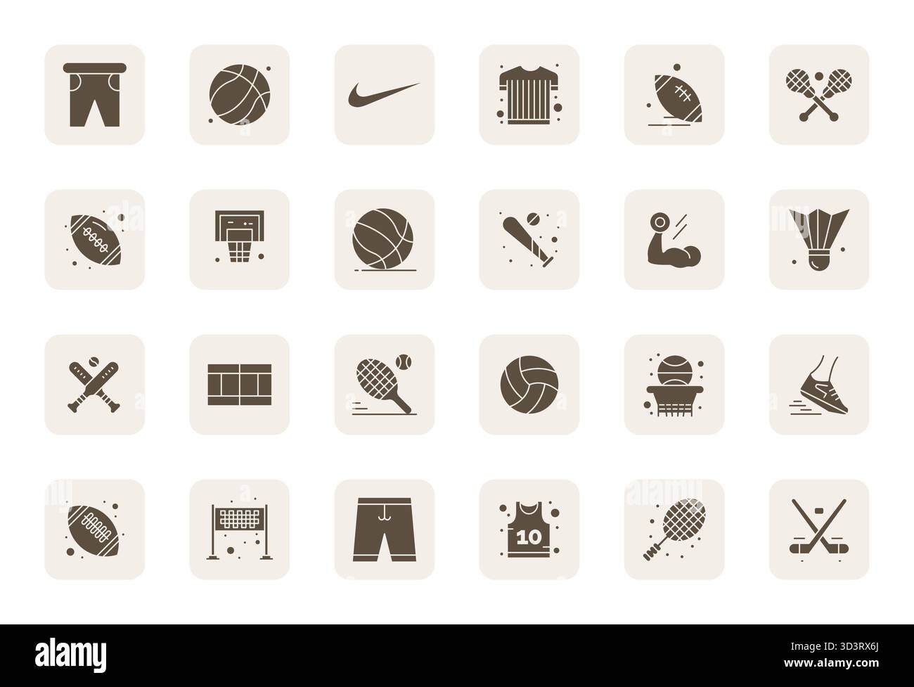 Una raccolta pulita di 24 icone vettoriali piene che rappresentano Athletic, progettate in formato ottimizzato 256x256 pixel per dashboard e interfacce moderne. Illustrazione Vettoriale