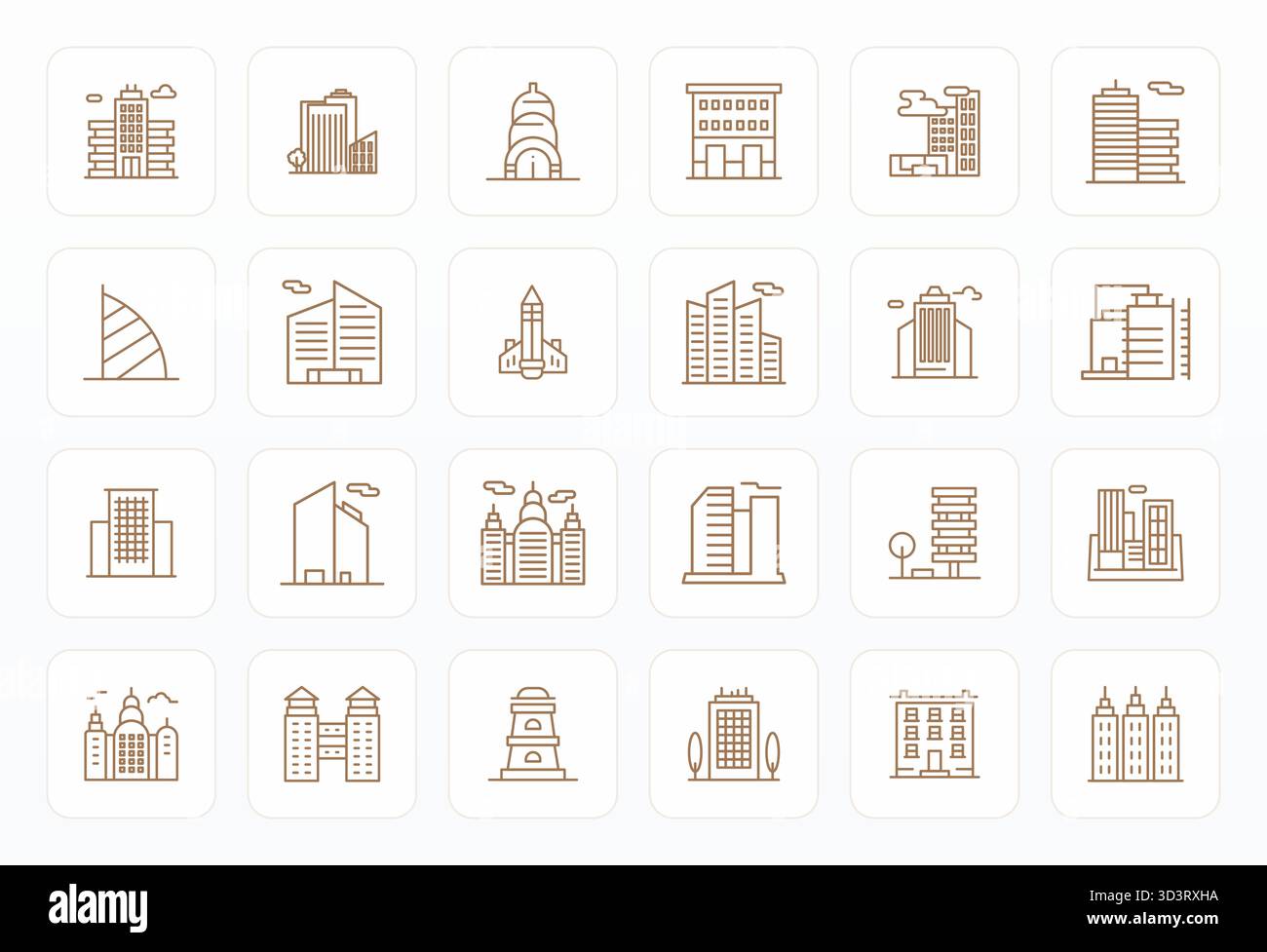 Pacchetto all'avanguardia con icone vettoriali ottimizzate a 24 pixel ispirate all'Highrise, creato in formato Bold Line a 64 x 64 per inter di nuova generazione Illustrazione Vettoriale