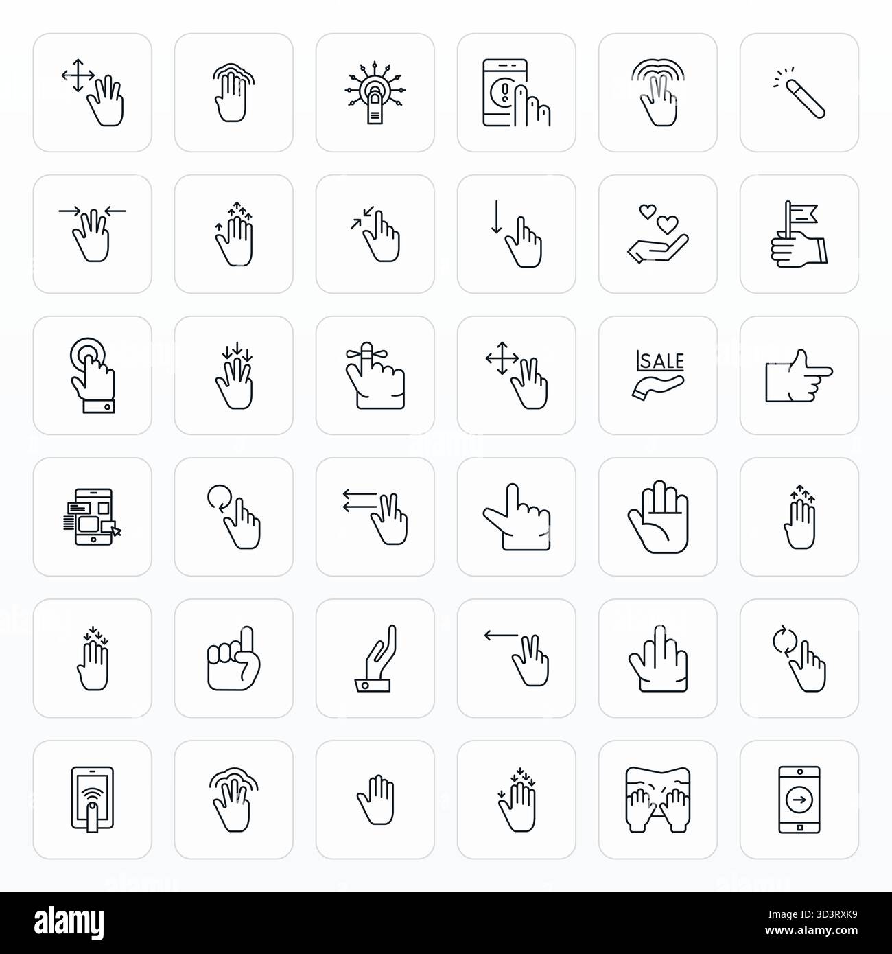 Collezione esclusiva di 36 icone vettoriali Bold Line per Gesture, sviluppata con risoluzione modificabile 128x128 per esperienze di marchio di qualità superiore. Illustrazione Vettoriale