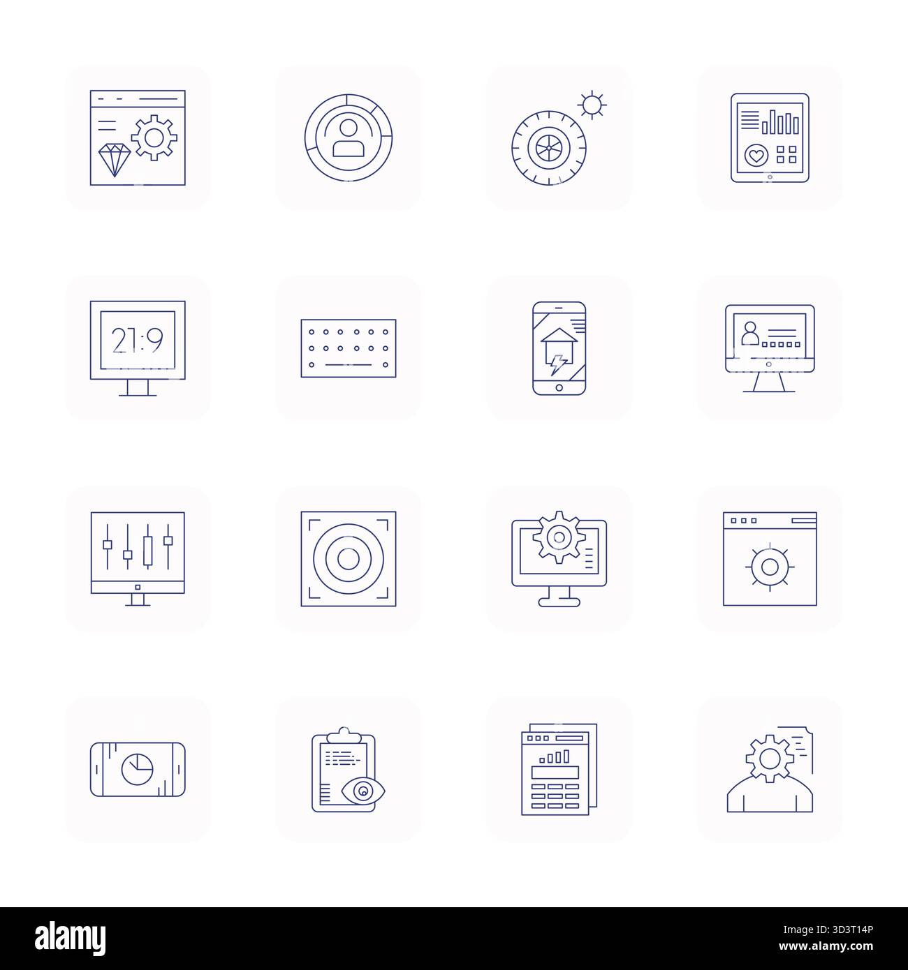 Confezione leader del settore di 16 icone vettoriali dettagliate avanzate per Dashboard, dimensionate con Retina Ready per un rendering ottimale e un'interfaccia utente Illustrazione Vettoriale