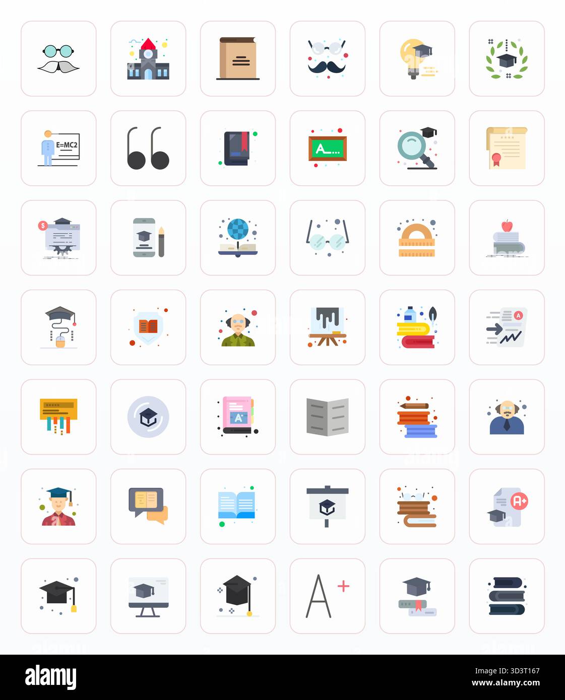 Collezione Premium di 42 icone vettoriali piatte per accademici, meticolosamente realizzate con Retina Ready Detail risoluzione migliorata per un impatto visivo superiore. Illustrazione Vettoriale