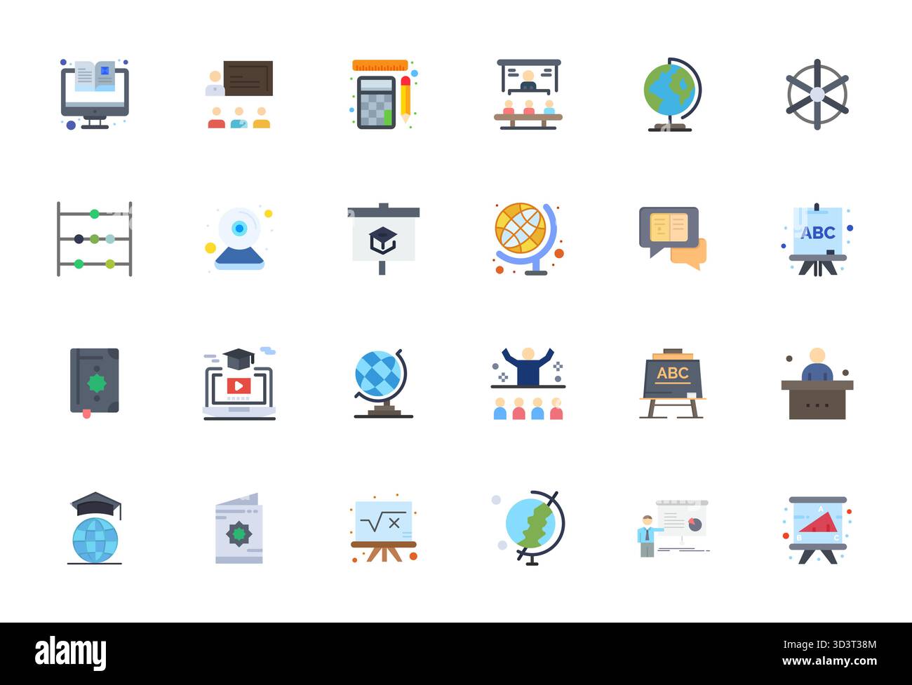 Confezione innovativa di 24 icone vettoriali incentrate sull'insegnamento, con design piatto in formato ottimizzato per pixel ad alta risoluzione per la moderna soluto digitale Illustrazione Vettoriale
