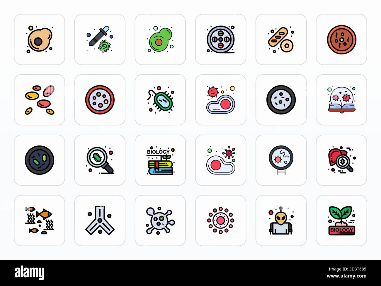 Rivoluzionario set di icone vettoriali ottimizzate a 24 pixel ispirate all'organismo, create in formato linea riempita con risoluzione Retina Ready per un'innovativa d Illustrazione Vettoriale