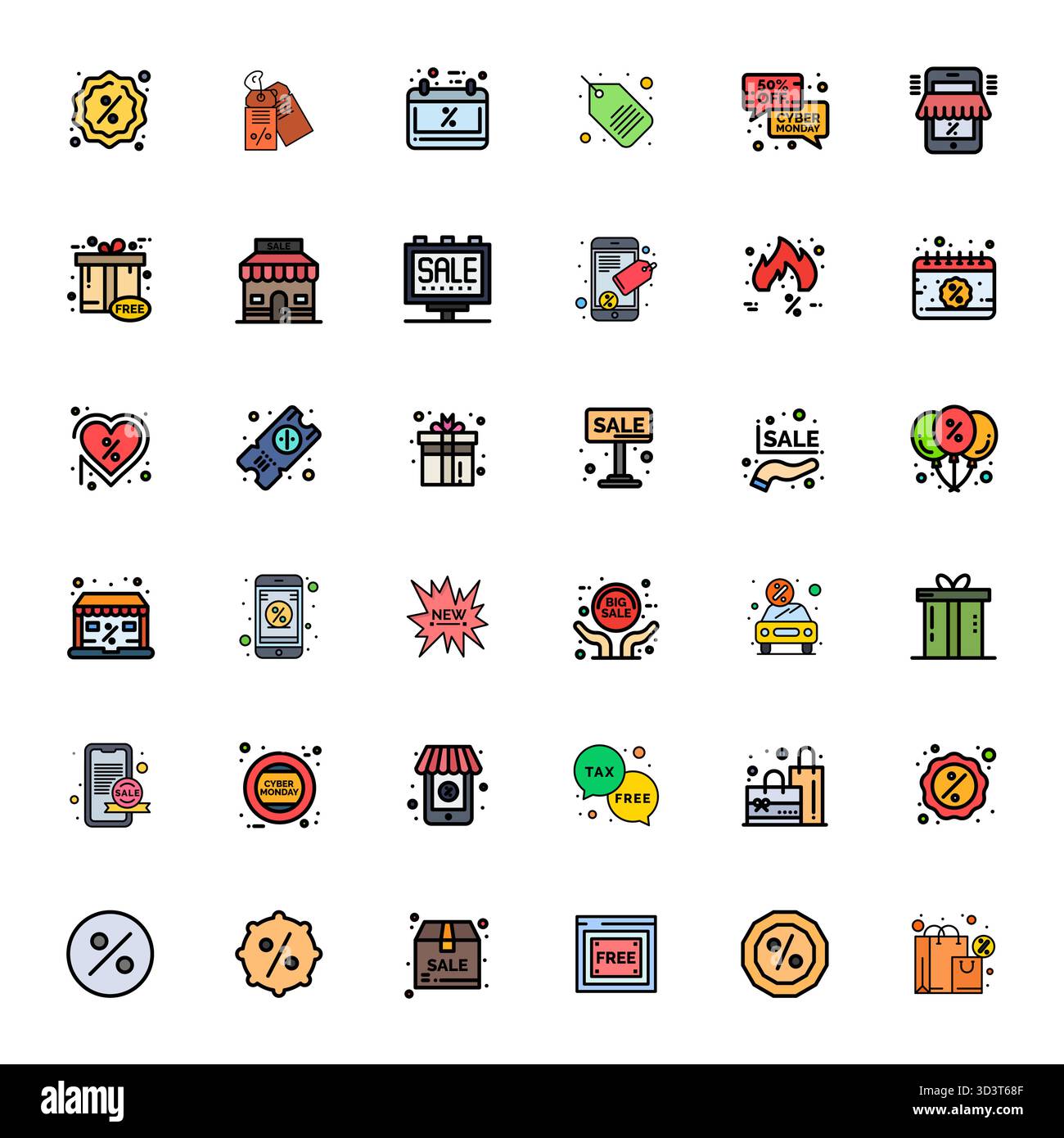 Confezione curata di 36 icone vettoriali 64 x 64 nel design a riempimento di linea, incentrata sull'offerta di concept con dettagli nitidezza migliorata. Illustrazione Vettoriale