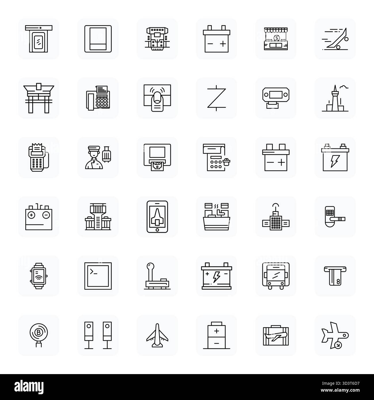 Un set versatile di 36 icone vettoriali modificabili Bold Outline regolari incentrate sul terminale, fornite in un formato 64 x 64 nitido, ideale per applicazioni mobili e Web Illustrazione Vettoriale