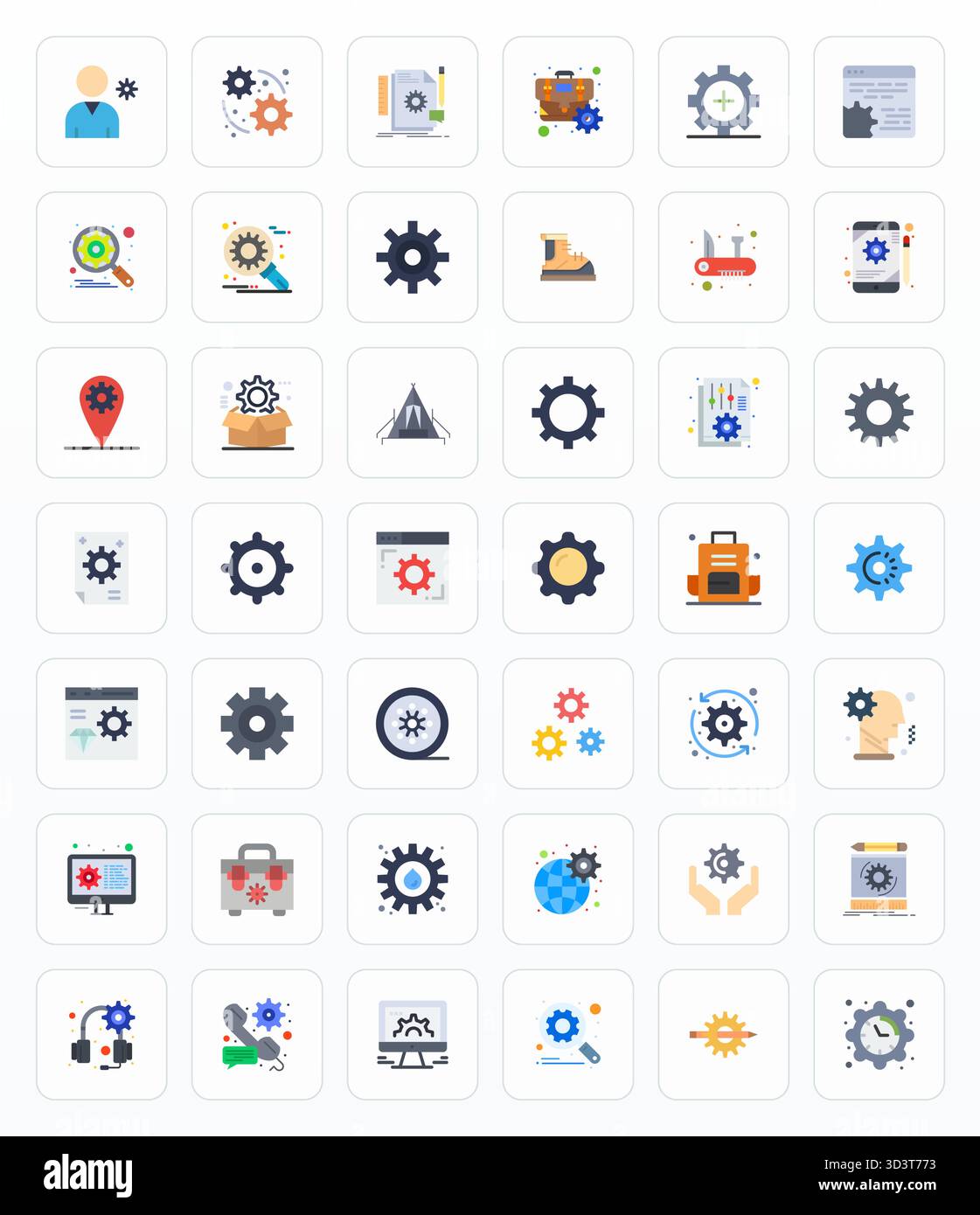 Icone vettoriali perfette per Gear con display piatto 42, create con una risoluzione 64 x 64 per una straordinaria coerenza visiva su tutte le piattaforme. Illustrazione Vettoriale