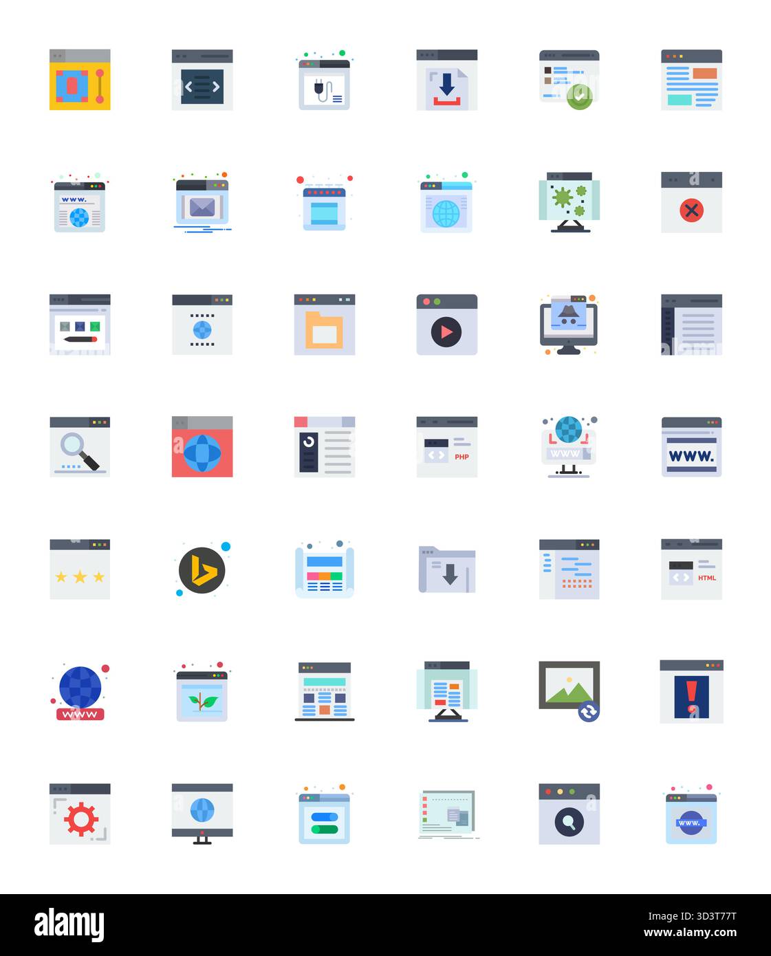 Un set dinamico di 42 icone vettoriali in piano, personalizzato per browser con display 128x128 qualità perfetta per i prodotti digitali. Illustrazione Vettoriale