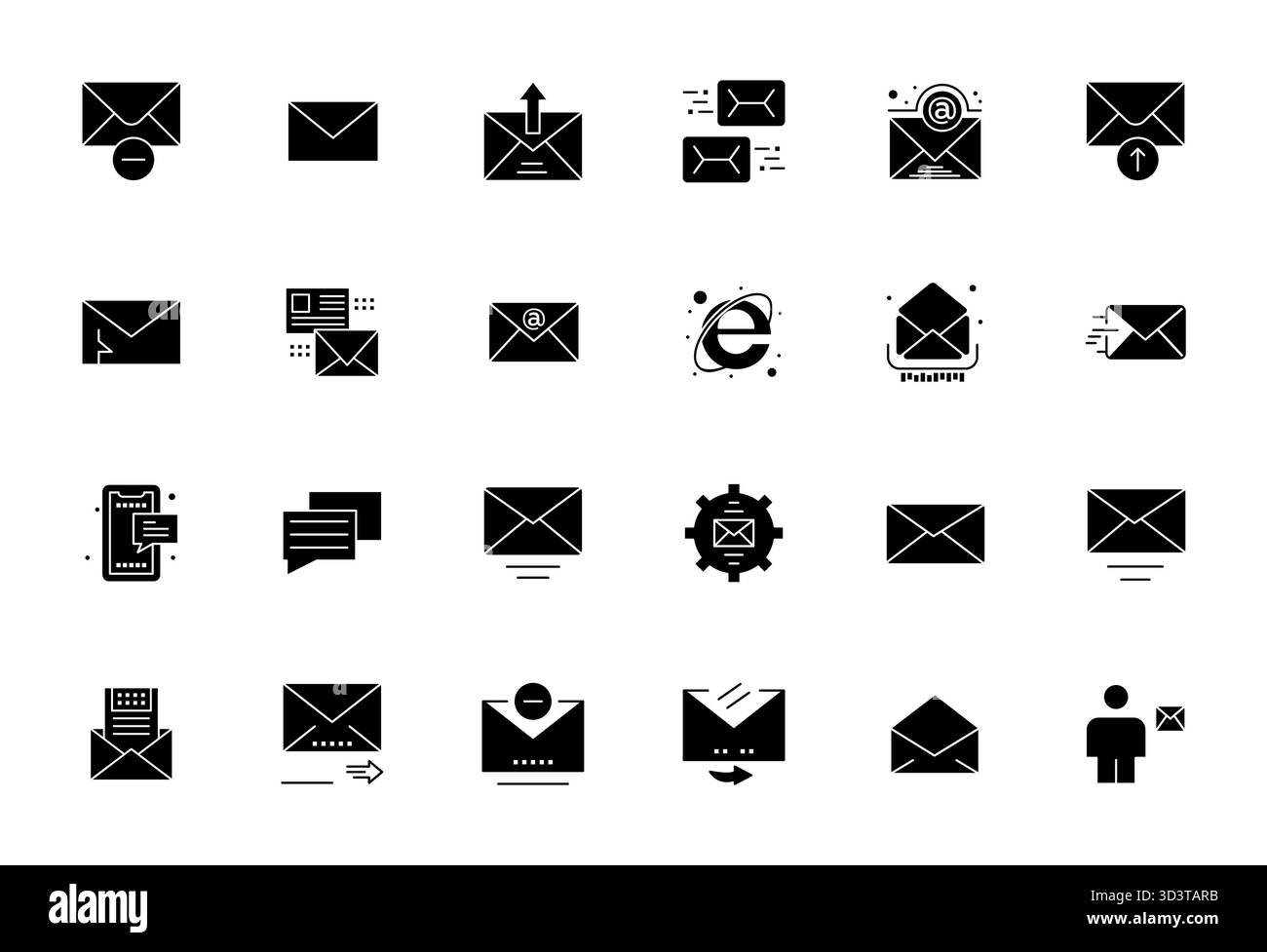 Collezione esclusiva di 24 icone vettoriali piene per Outbox, sviluppata con risoluzione ottimizzata per pixel ad alta risoluzione per un'esperienza del marchio di qualità superiore. Illustrazione Vettoriale