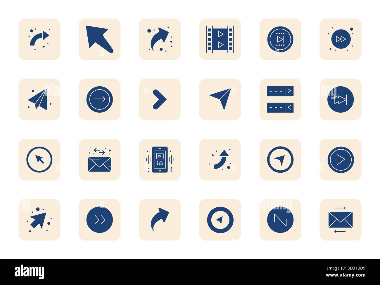 Pacchetto strategico con 24 icone vettoriali che rappresentano la marcia avanti in formato pieno, ottimizzato con Retina Ready display qualità perfetta per i professionisti Illustrazione Vettoriale