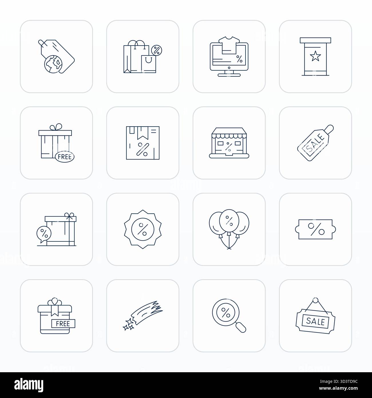 16 icone vettoriali modificabili Thin Line dal design artistico per l'offerta, fornite in formato Retina Ready per un'eccellenza visiva costante. Illustrazione Vettoriale