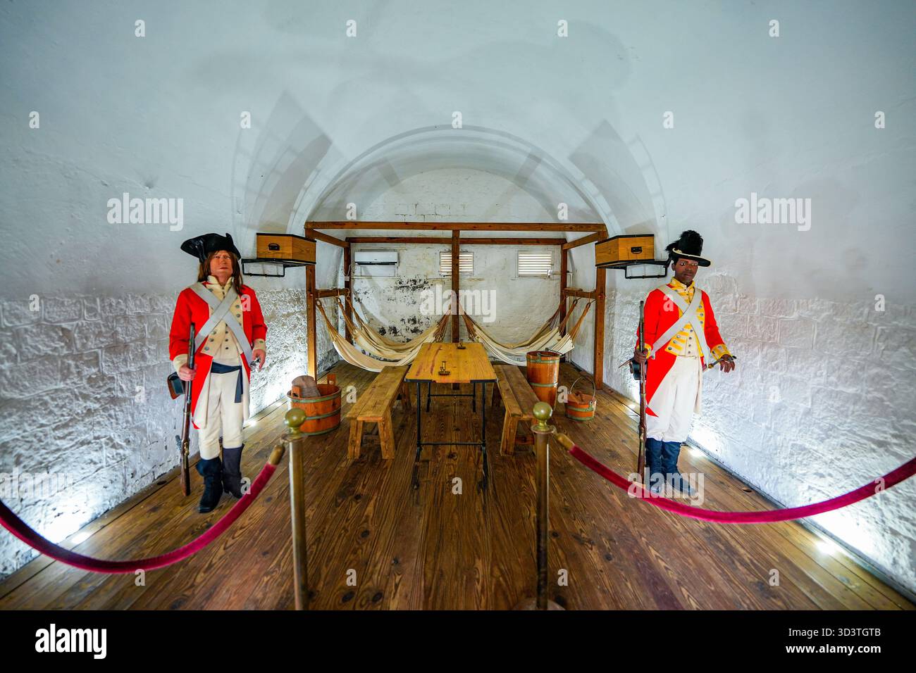 Mostra militare a Fort George nella Brimstone Hill Fortress, sito patrimonio dell'umanità dell'UNESCO a Saint Kitts nei Caraibi Foto Stock