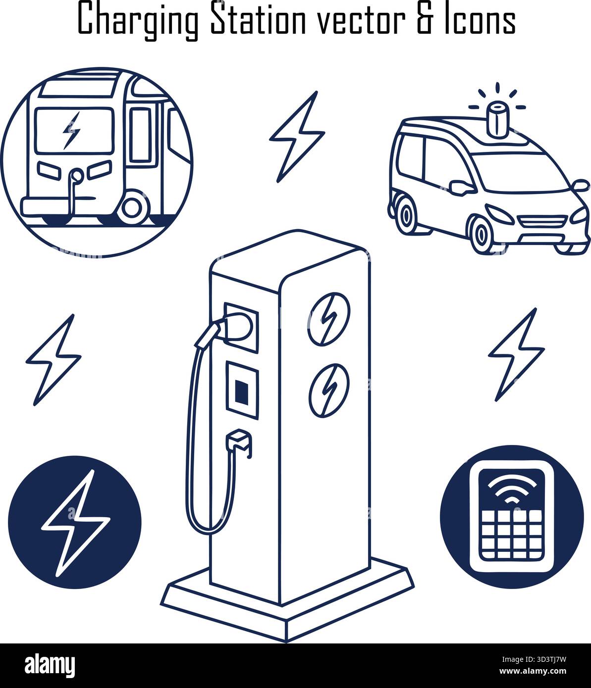 Moderna stazione di ricarica per veicoli elettrici – concetto di infrastruttura per l'energia pulita Illustrazione Vettoriale