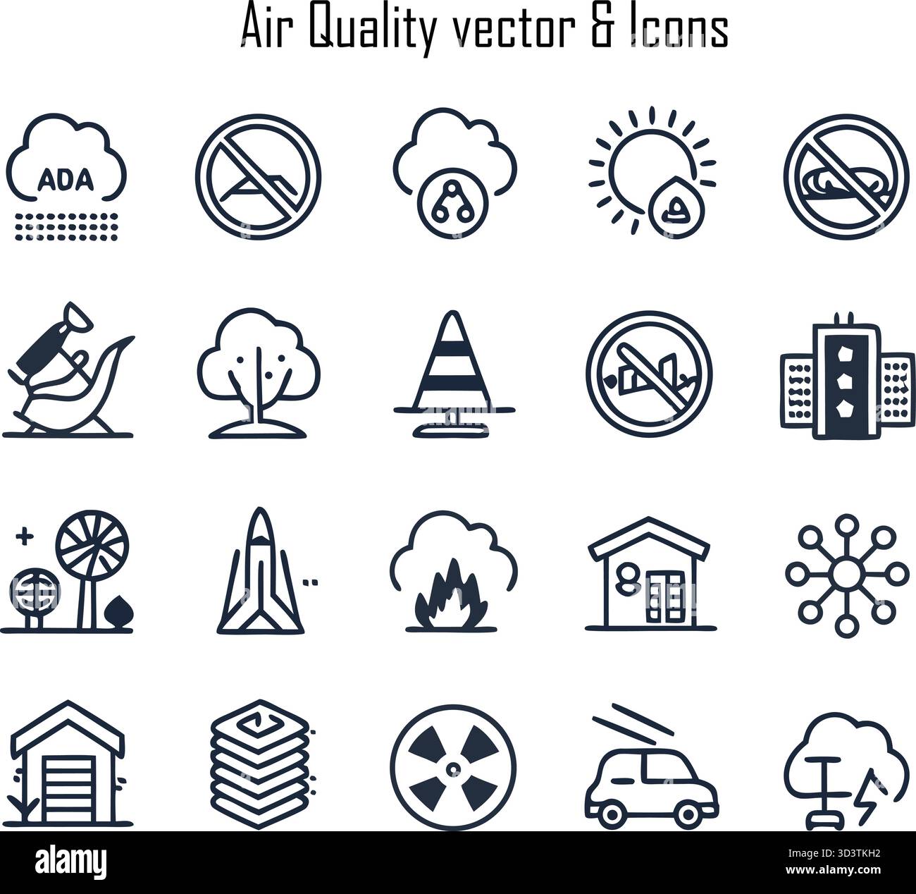 Qualità dell'aria e inquinamento - impatto ambientale, rischio per la salute e condizioni atmosferiche Illustrazione Vettoriale