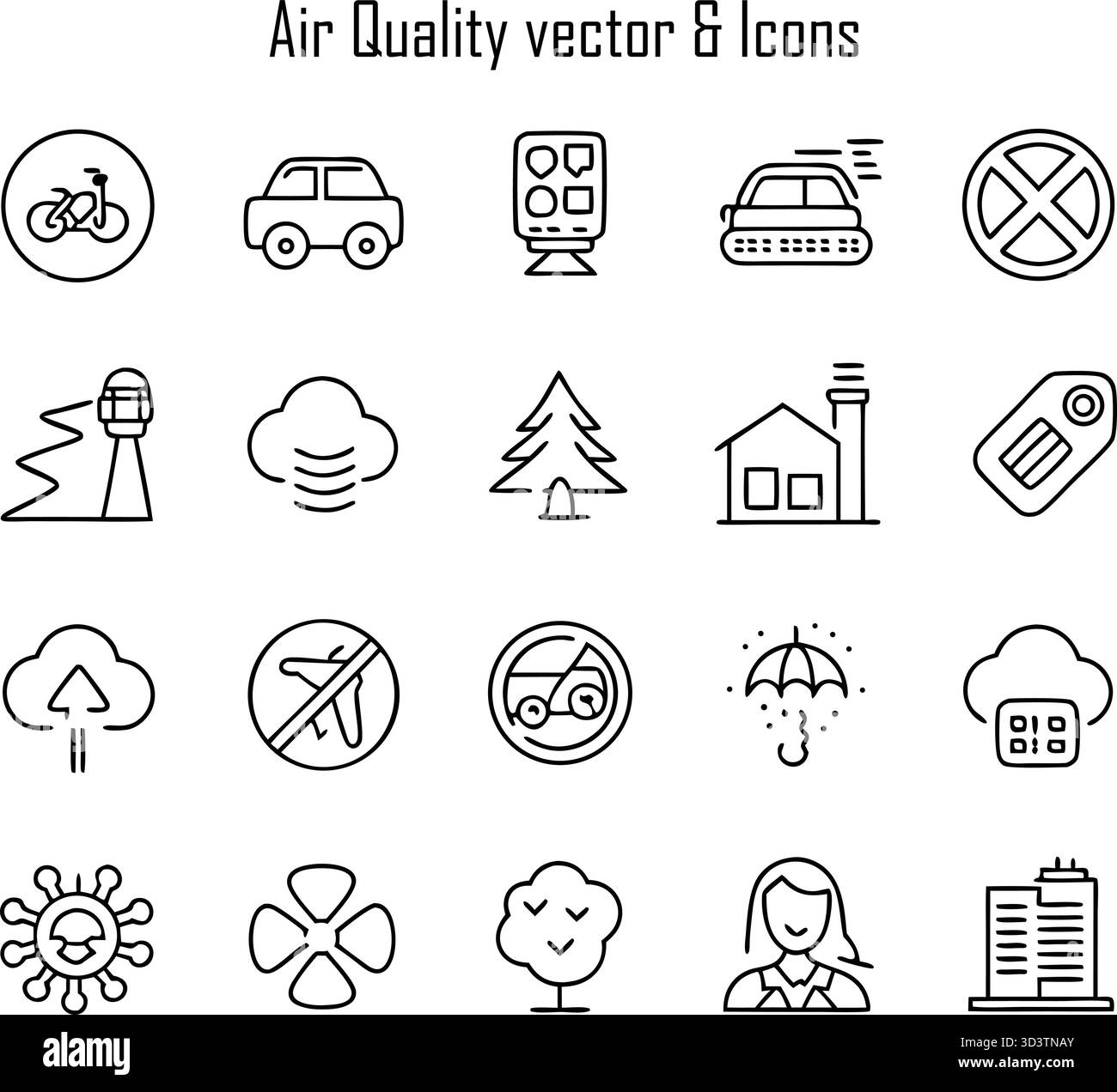 Qualità dell'aria e inquinamento - impatto ambientale, rischio per la salute e condizioni atmosferiche Illustrazione Vettoriale