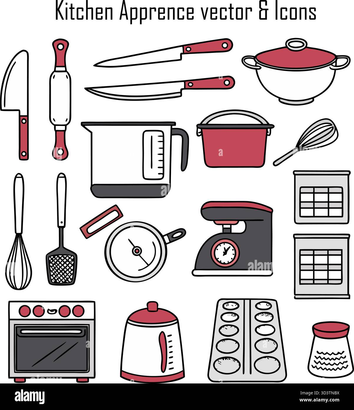 Modern Kitchen Apparel Collection: Grembiuli, fuochi da forno e cappelli da chef Illustrazione Vettoriale