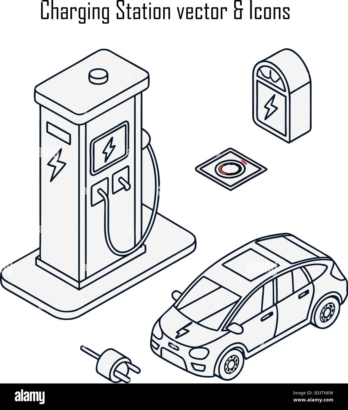 Moderna stazione di ricarica per veicoli elettrici – concetto di infrastruttura per l'energia pulita Illustrazione Vettoriale