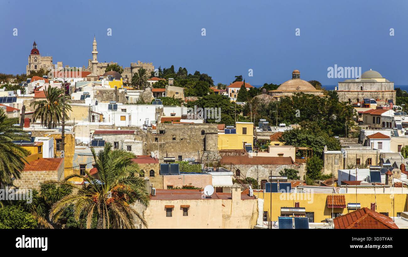 Vista sui vicoli della città vecchia, Rodi Foto Stock