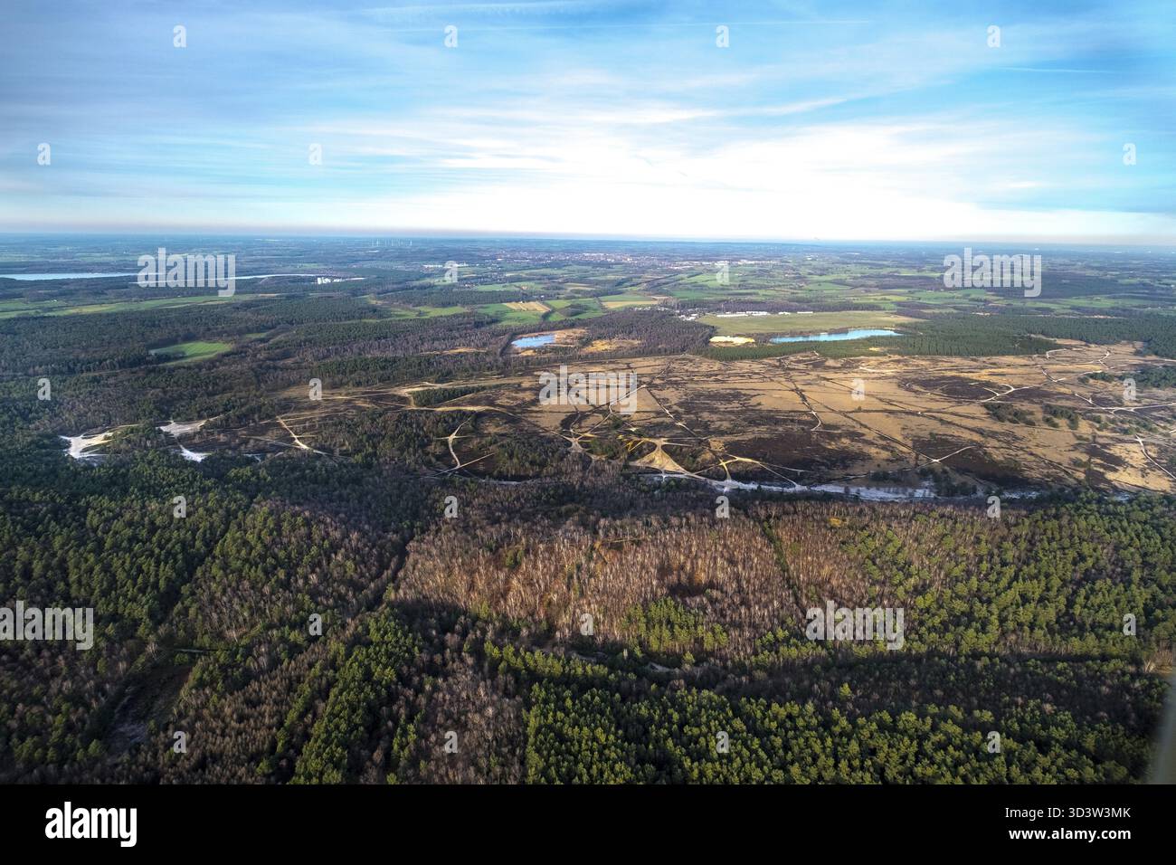 Vista aerea, ex zona di addestramento militare dell’esercito britannico del Reno, campo di aviazione, campo di aviazione di Borkenberge, Haltern am SEE, Renania settentrionale-Vestfalia, Germania Foto Stock