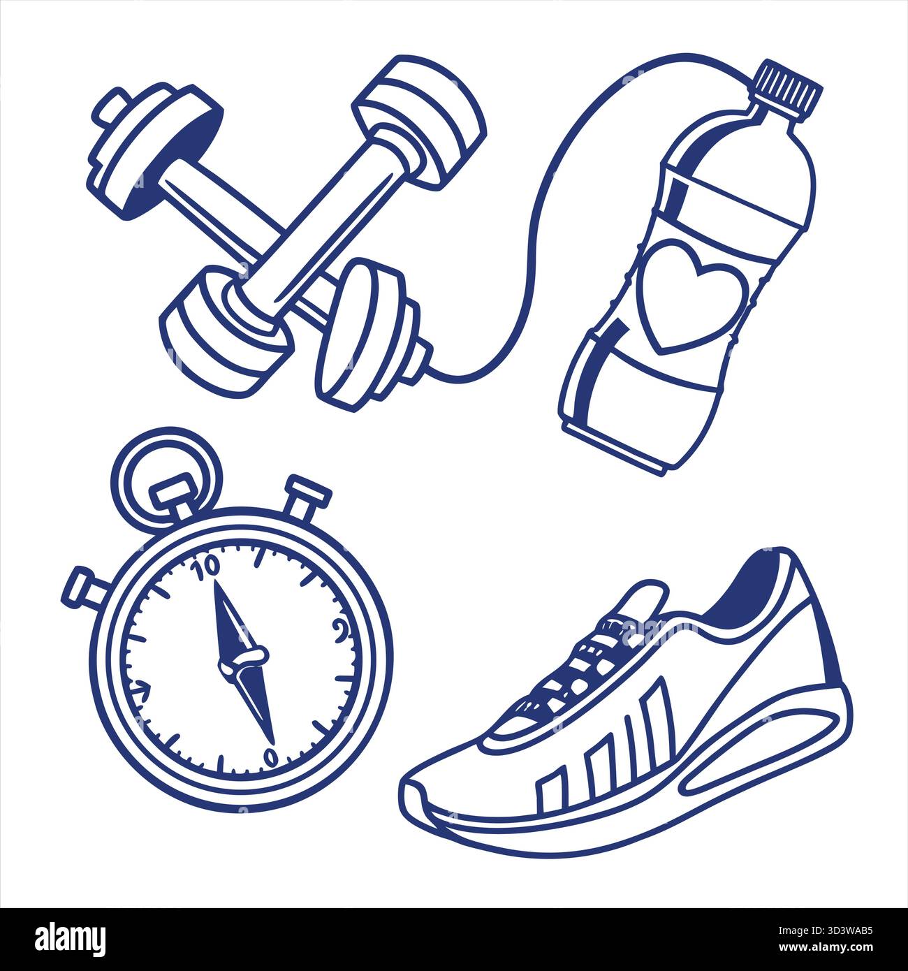 Set di icone fitness & palestra Dumbbell, scarpe, frequenza cardiaca - linea minima Blue Vector per salute Apps Trend 2025 Illustrazione Vettoriale