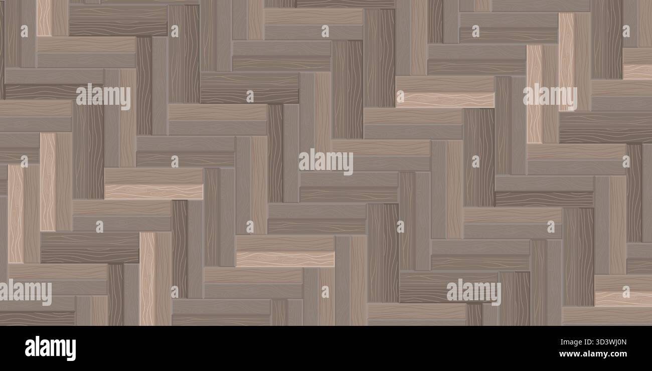 Pavimento a spina di pesce in legno naturale con tavole di legno duro chiaro che creano una raffinata disposizione a zigzag, perfetta per la vista dall'alto del design degli interni Illustrazione Vettoriale