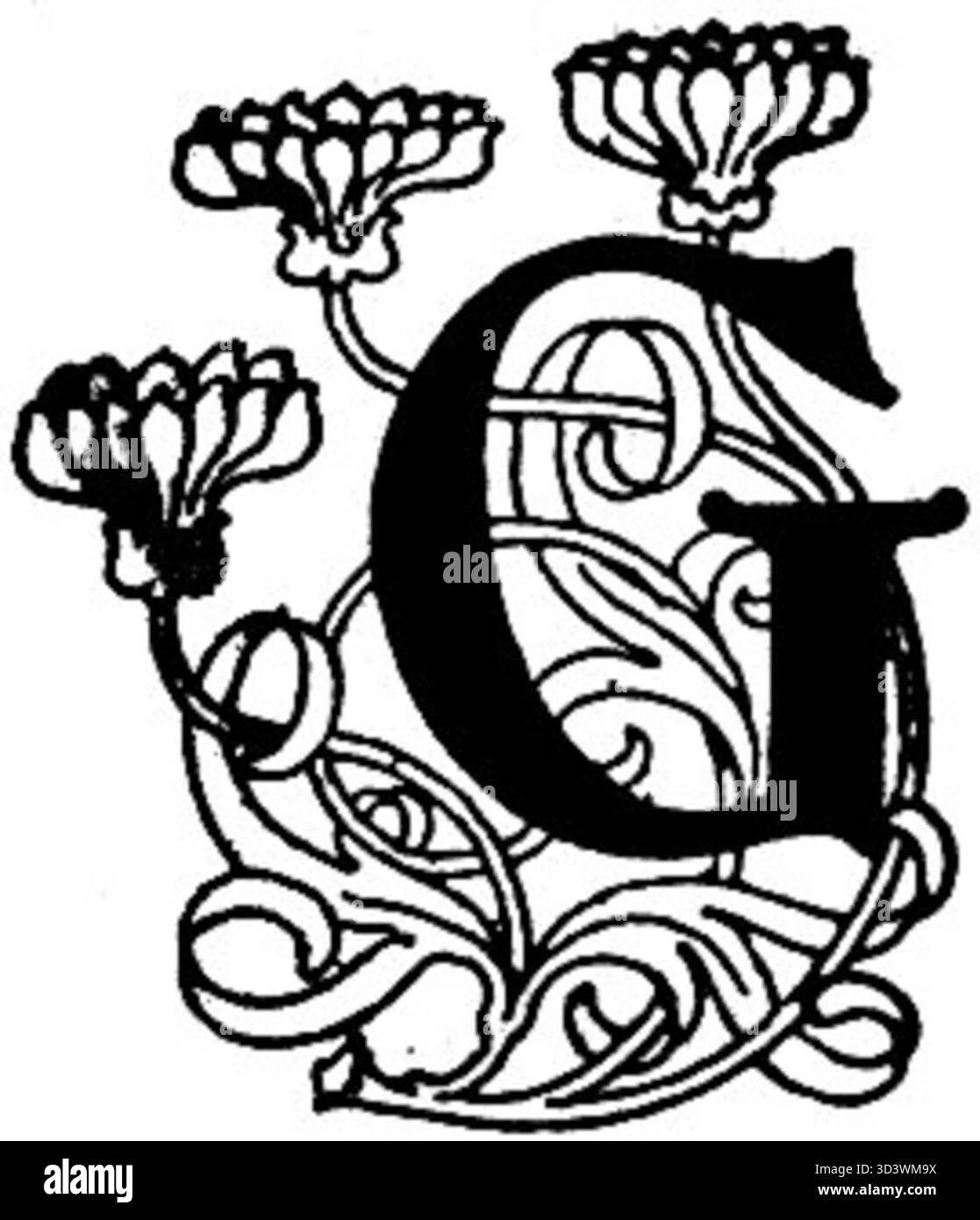 Un disegno grafico con una G iniziale del libro PL del 1903 di un artista anonimo, che rappresenta la tipografia polacca e le arti grafiche Foto Stock