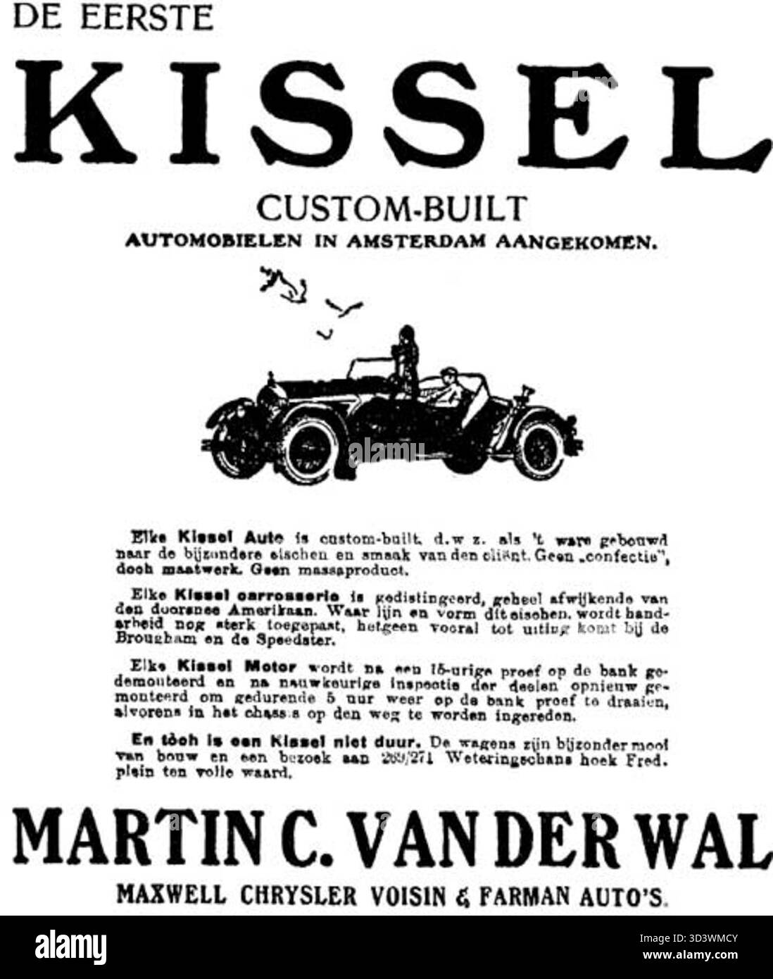 Nel dicembre 1924, Martin C. van der Wal introdusse il marchio automobilistico americano Kissel ad Amsterdam, successivamente esposto alla RAI Motor Exhibition del 1925. Foto Stock
