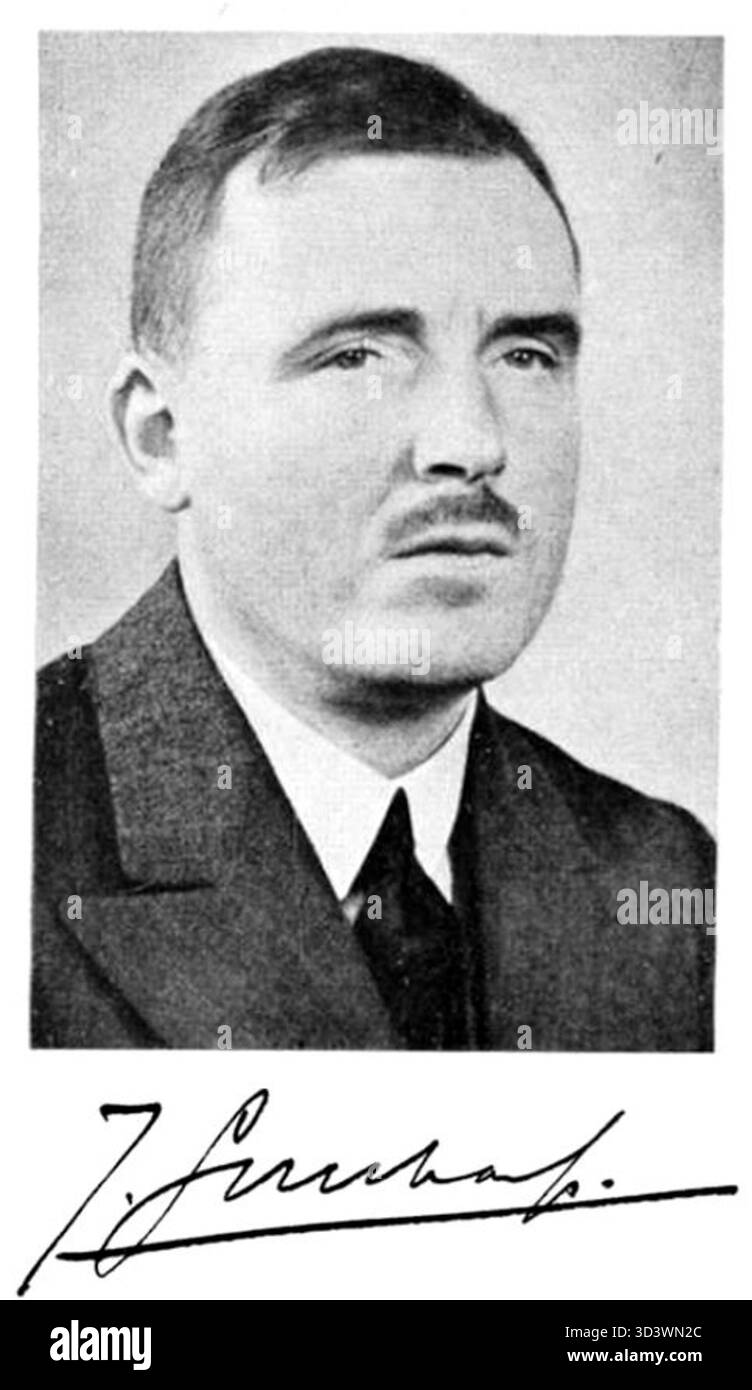 Un ritratto del 1937 del Prof. dr. ir. J. Goudriaan, un notevole accademico in ingegneria, che contribuì notevolmente allo sviluppo della tecnologia e dell'educazione ingegneristica durante il suo tempo. Foto Stock