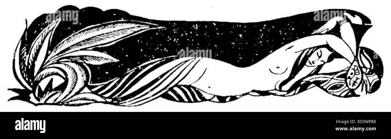 Questa illustrazione, creata da un artista anonimo nel 1923, fa parte di *Ogrodnik*, l'opera letteraria di Tagore, che cattura una scena poetica e serena connessa alla natura. Foto Stock