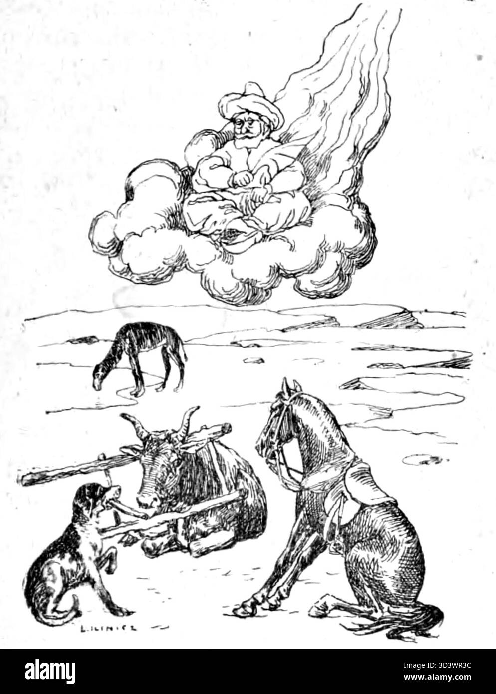 Questa illustrazione a pagina 069 dell'edizione polacca del 1922 di "Takie sobie bajeczki" di Rudyard Kipling rappresenta visivamente una scena del libro, creata da un artista anonimo. Foto Stock