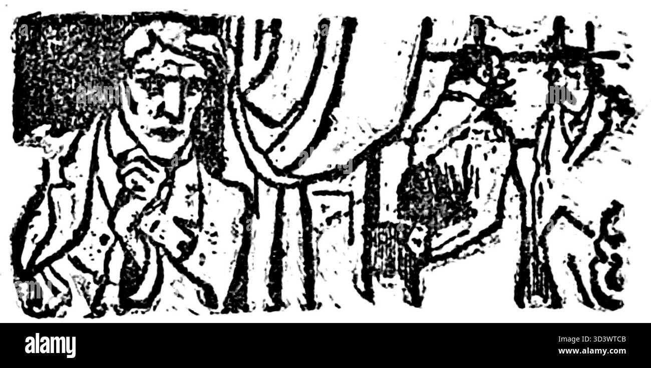 Un'illustrazione anonima del 1924 tratta dal libro *Zby tygrysa* di Maurice Leblanc (il bottino della tigre), pagina 236. L'opera raffigura una scena del romanzo d'avventura, che riflette lo stile dell'illustrazione dei libri dei primi anni del XX secolo in Polonia. Foto Stock