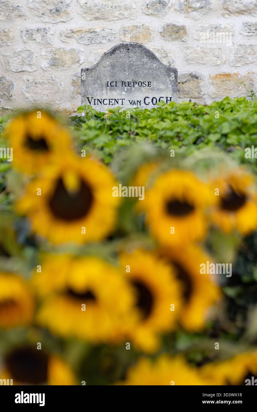 La tomba di Vincent Van Gogh ad Auvers-sur-Oise, fuori Parigi, Francia. Foto Stock