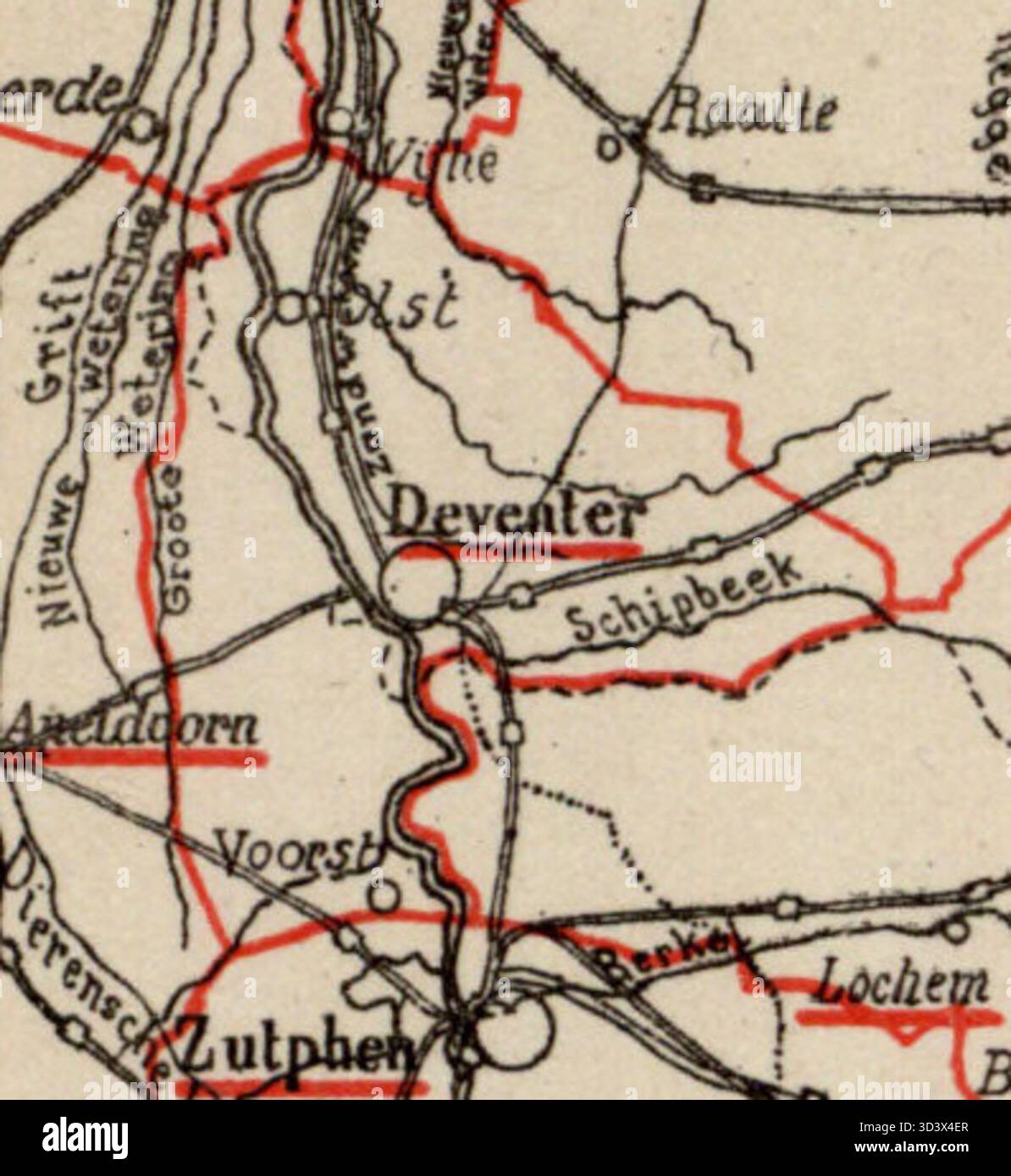 La mappa del 1888 mostra KiesDistrict Deventer, uno dei distretti elettorali per le elezioni parlamentari olandesi, dove i cittadini votarono per i membri del Tweede Kamer. Foto Stock